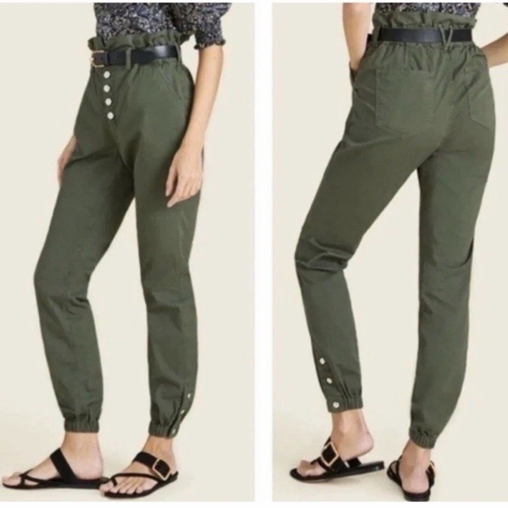 Veronica Beard Tedi Tapered High Rise Button Fly/ Paperbag Jeans in Army Green